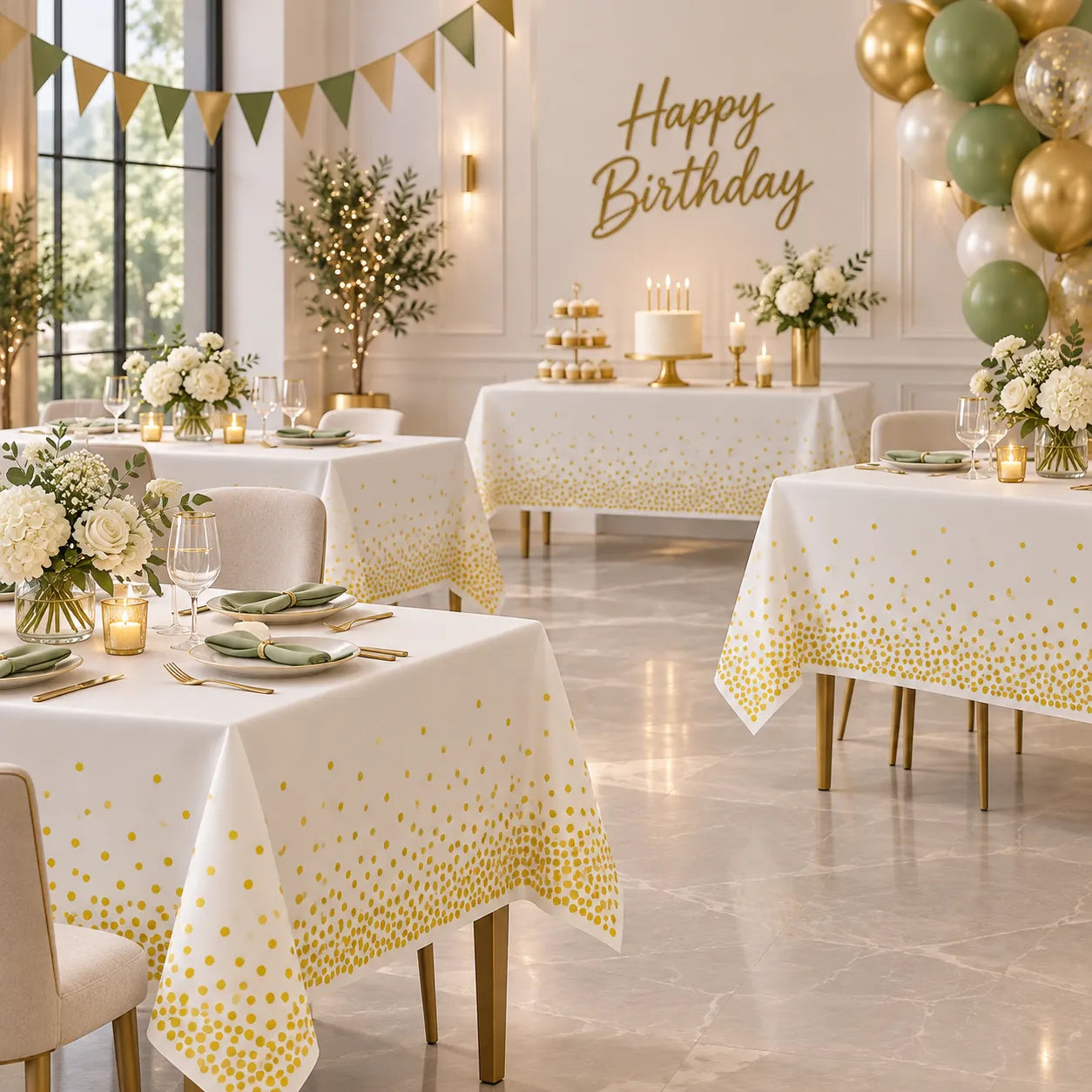Nappe Anniversaire Blanc Et Doré Classe