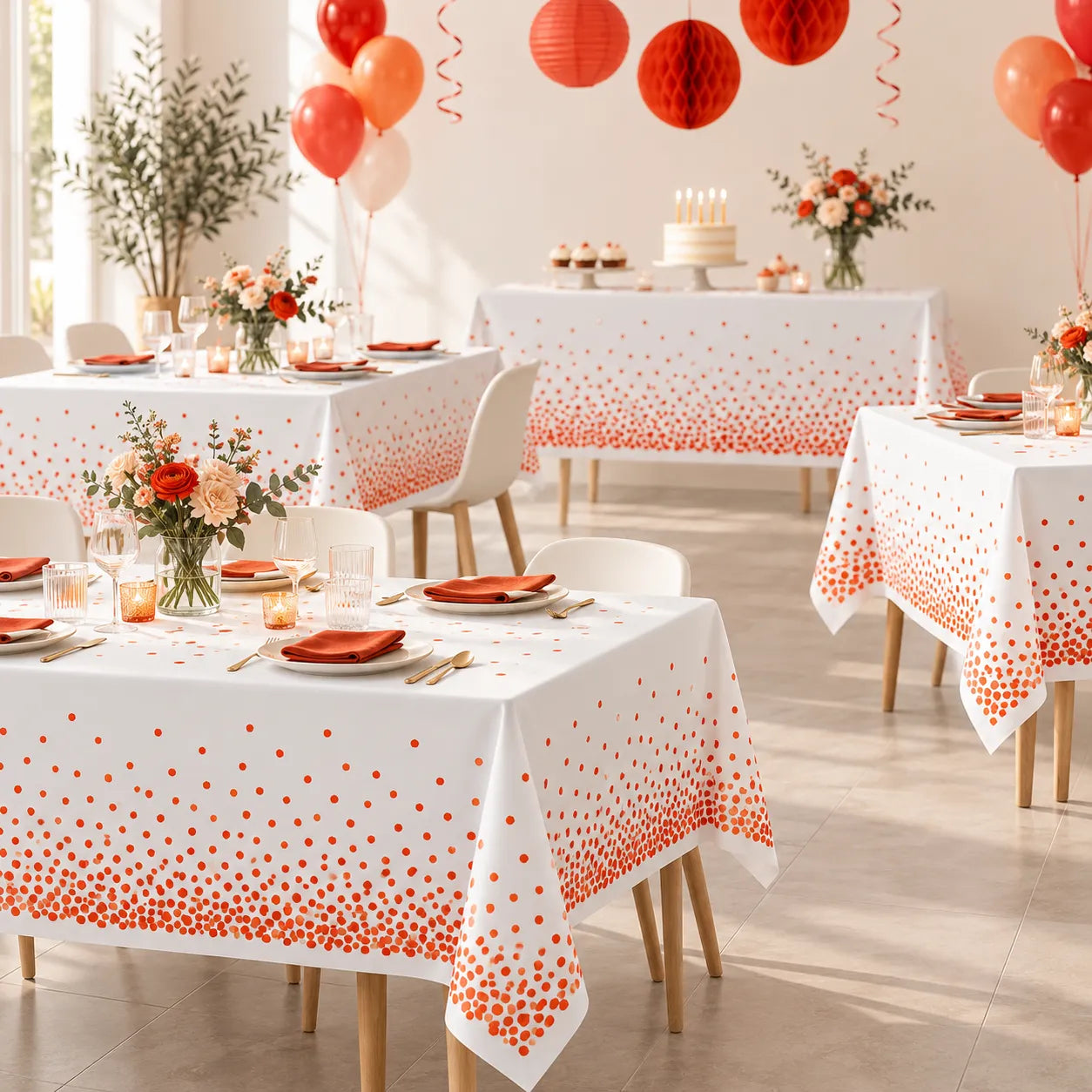 Nappe Anniversaire Blanc Et Rouge Elégante