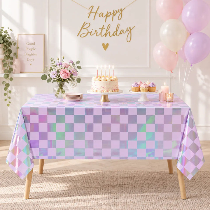 Nappe Anniversaire Irisée à Carreaux 