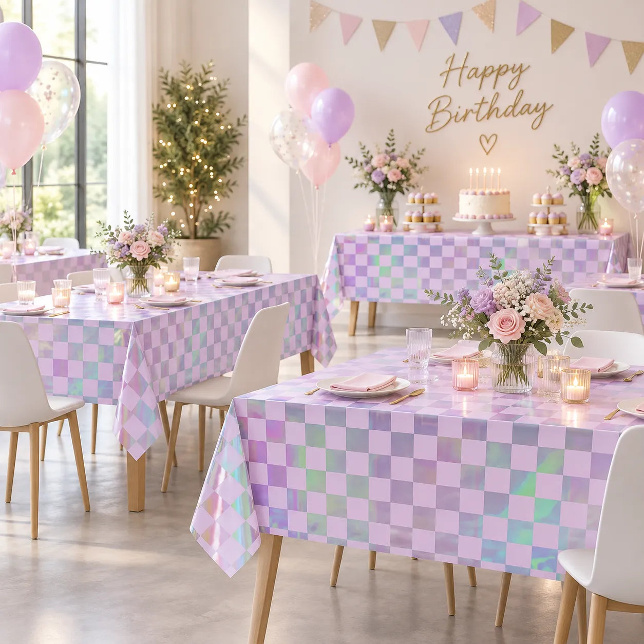 Nappe Anniversaire Irisée à Carreaux Belle