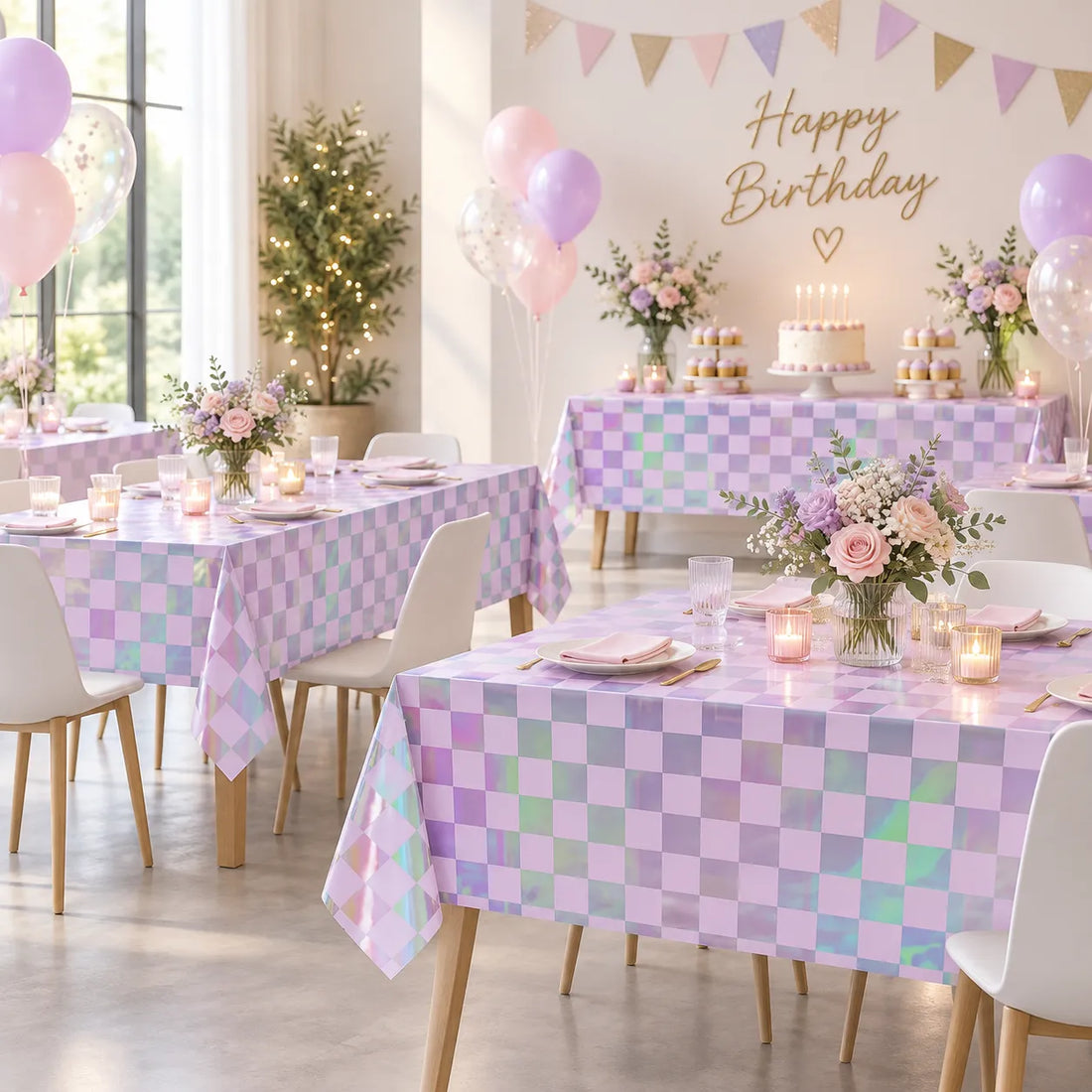 Nappe Anniversaire Irisée à Carreaux Belle