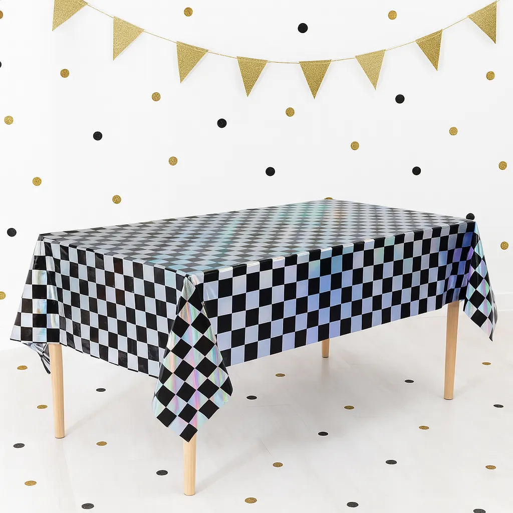 Nappe Anniversaire Irisée à Carreaux Noirs