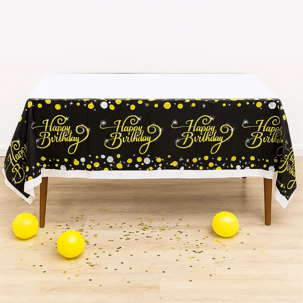 Nappe Anniversaire Noir et Blanc Doré