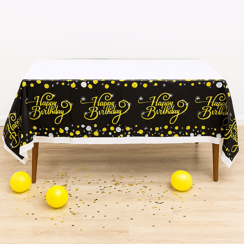Nappe Anniversaire Noir et Blanc Doré