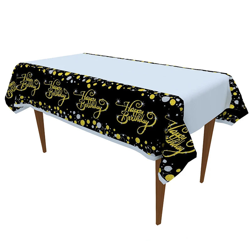 Nappe Anniversaire Noir et Blanc Doré Design