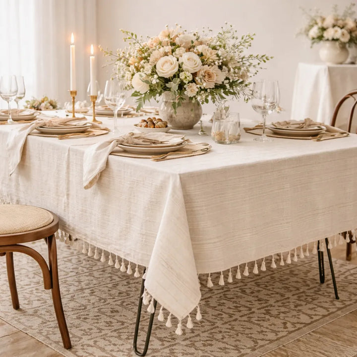 Nappe Blanche Rayée Minimaliste