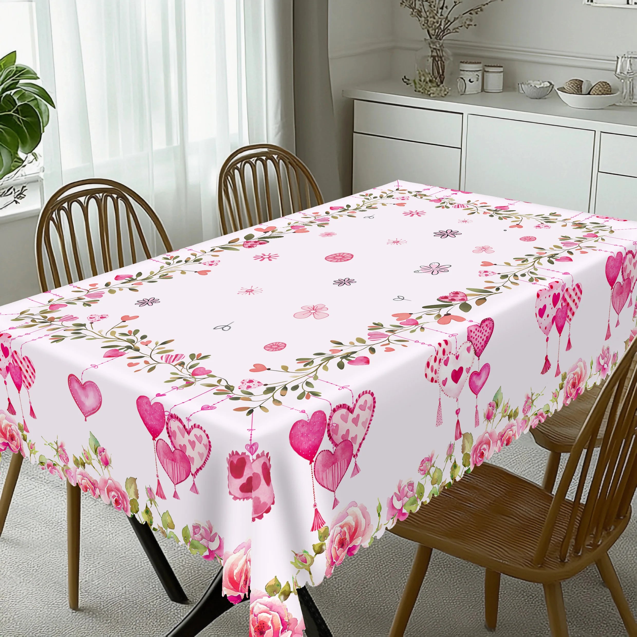 Nappe Blanche Saint-Valentin Cœurs Roses