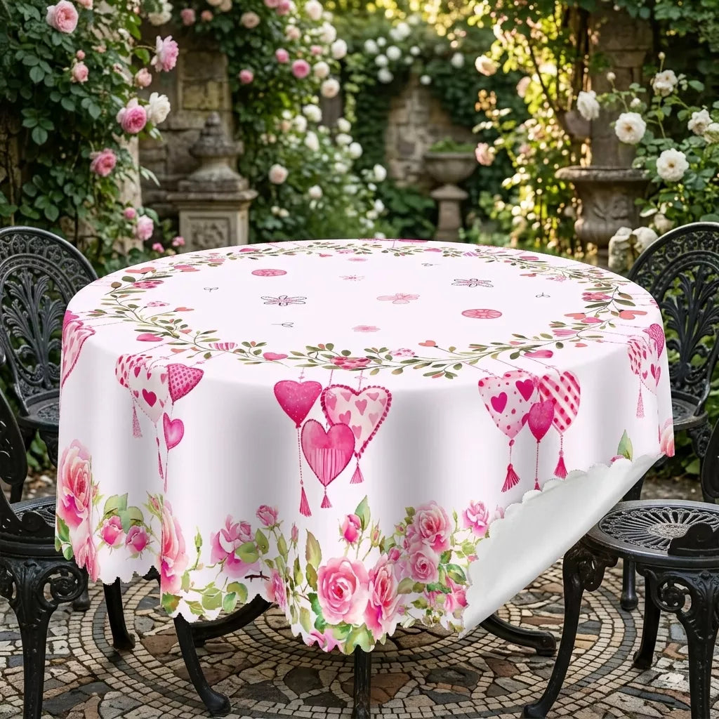 Nappe Blanche Saint-Valentin Cœurs Roses Original