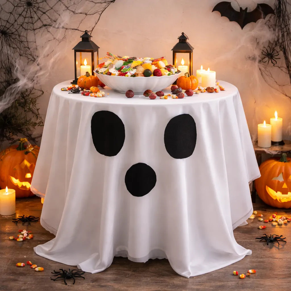 Nappe Blanche à Visage de Fantôme