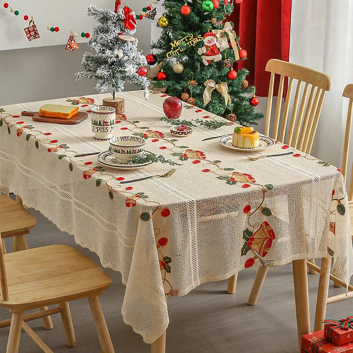 Nappe Chic Brodée Cloches Noël