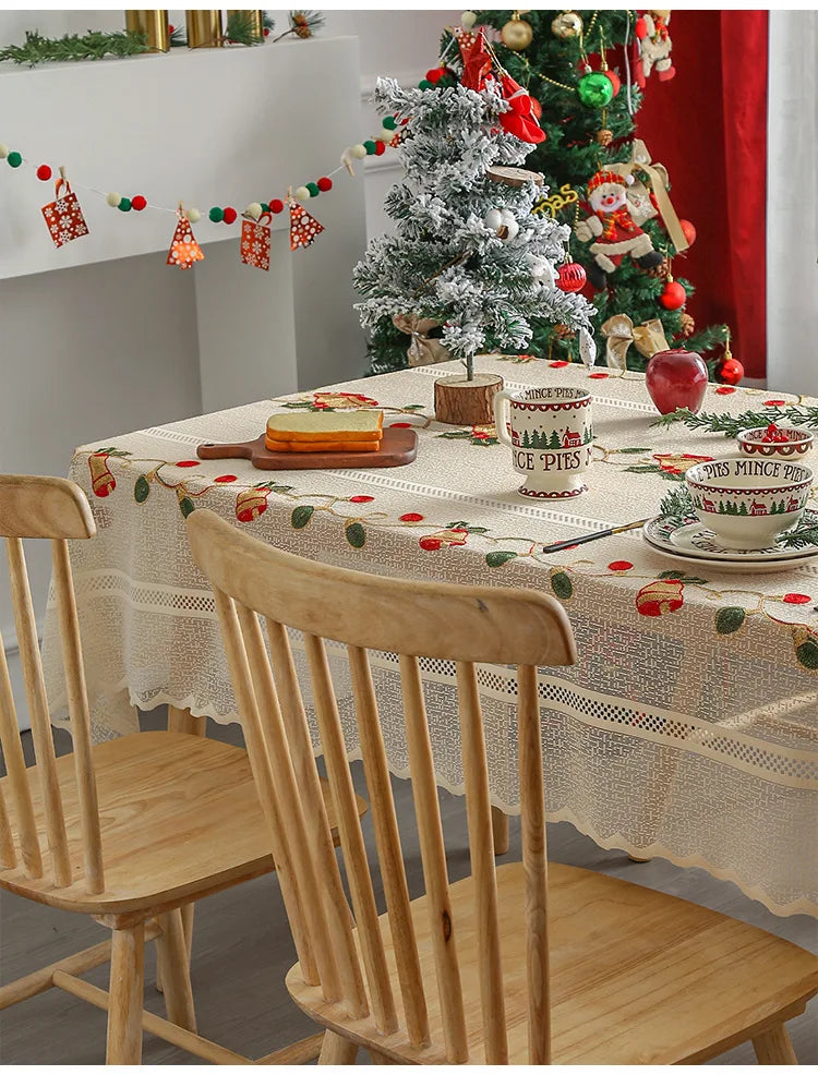 Nappe Chic Brodée Cloches Noël Coloré