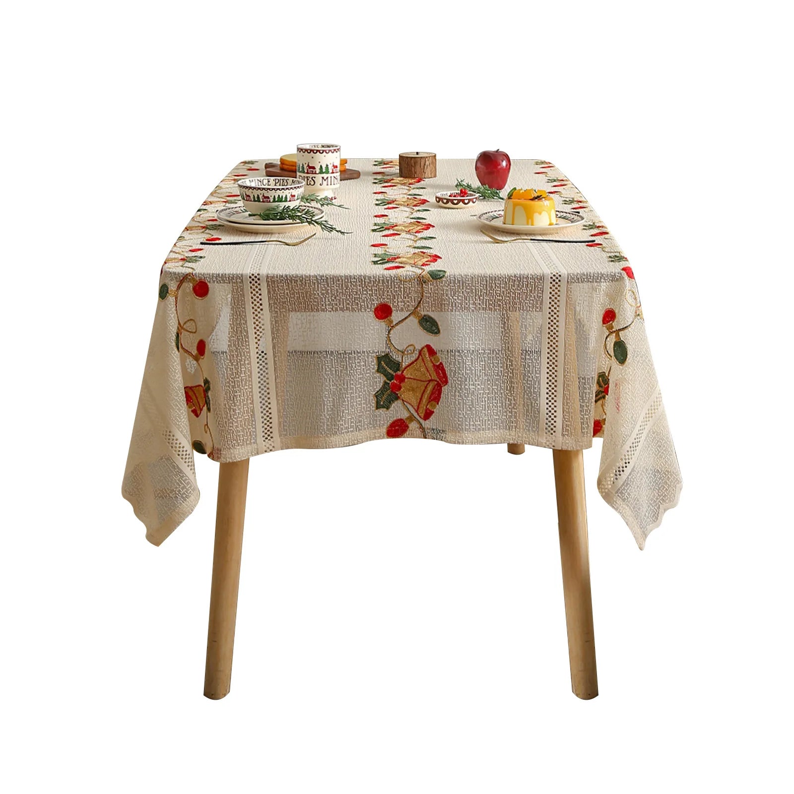 Nappe Chic Brodée Cloches Noël Mignon