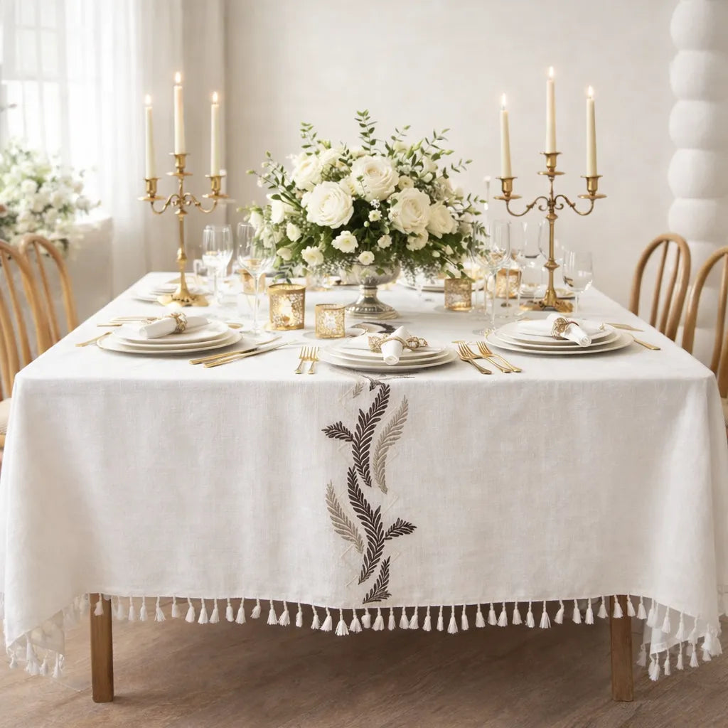 Nappe Elégante Brodée à Franges