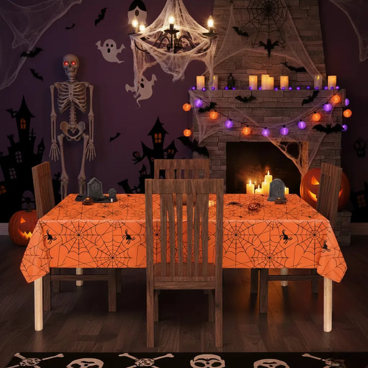 Nappe Halloween Orange Toile D’Araignée