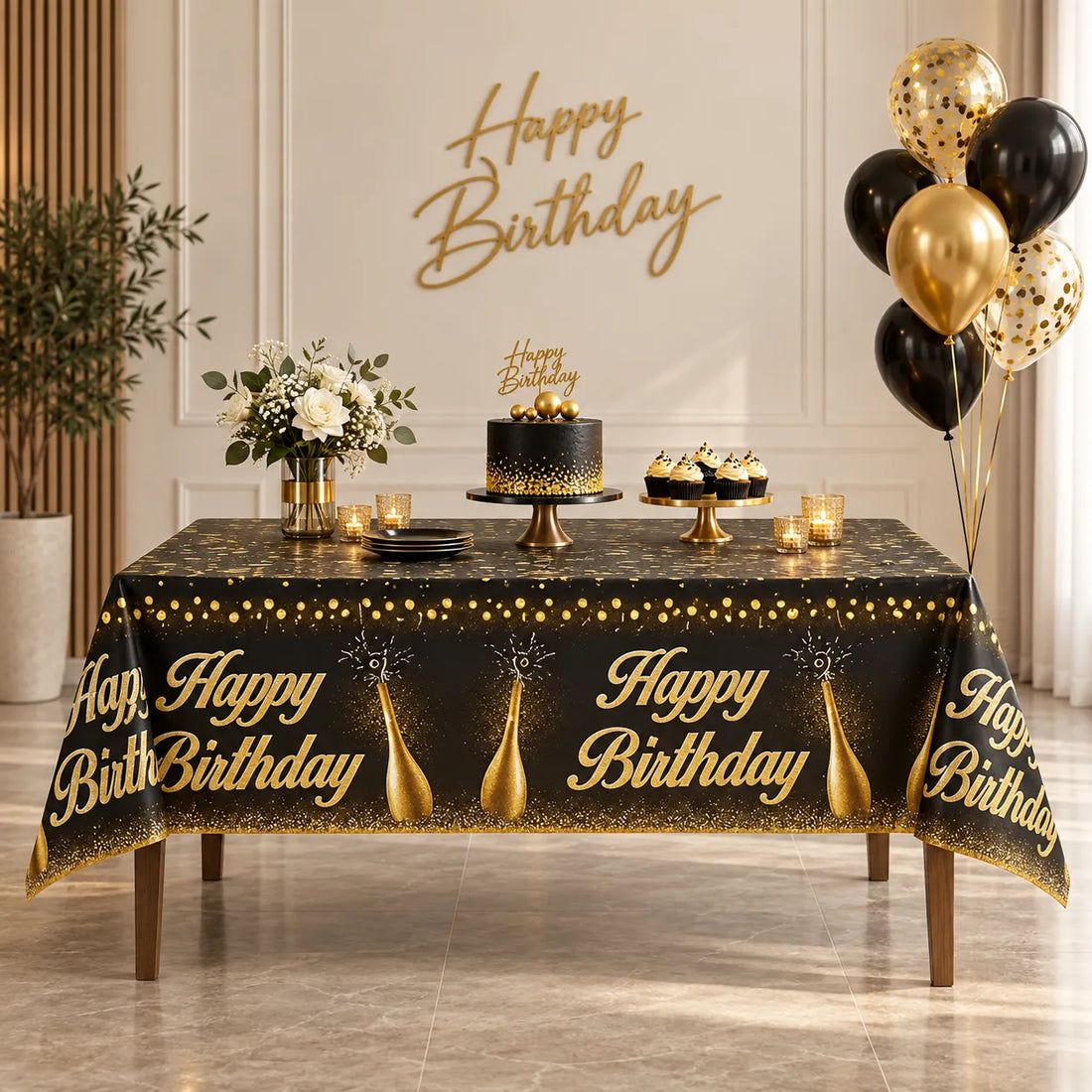 Nappe Happy Birthday Noir Gold 