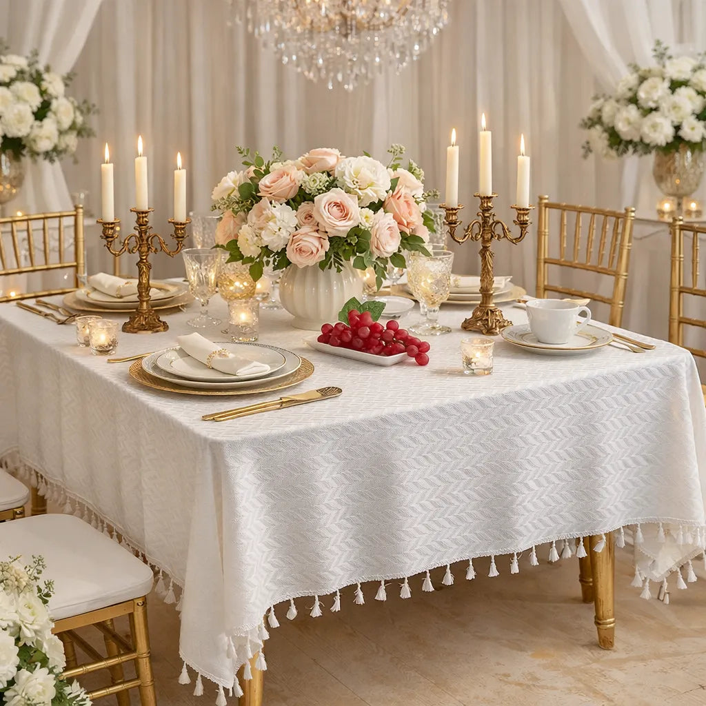 Nappe Mariage Blanche à Motifs Graphiques