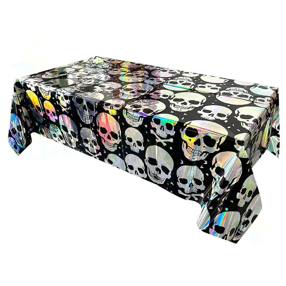 Nappe Noir et Argenté Crâne Halloween Design