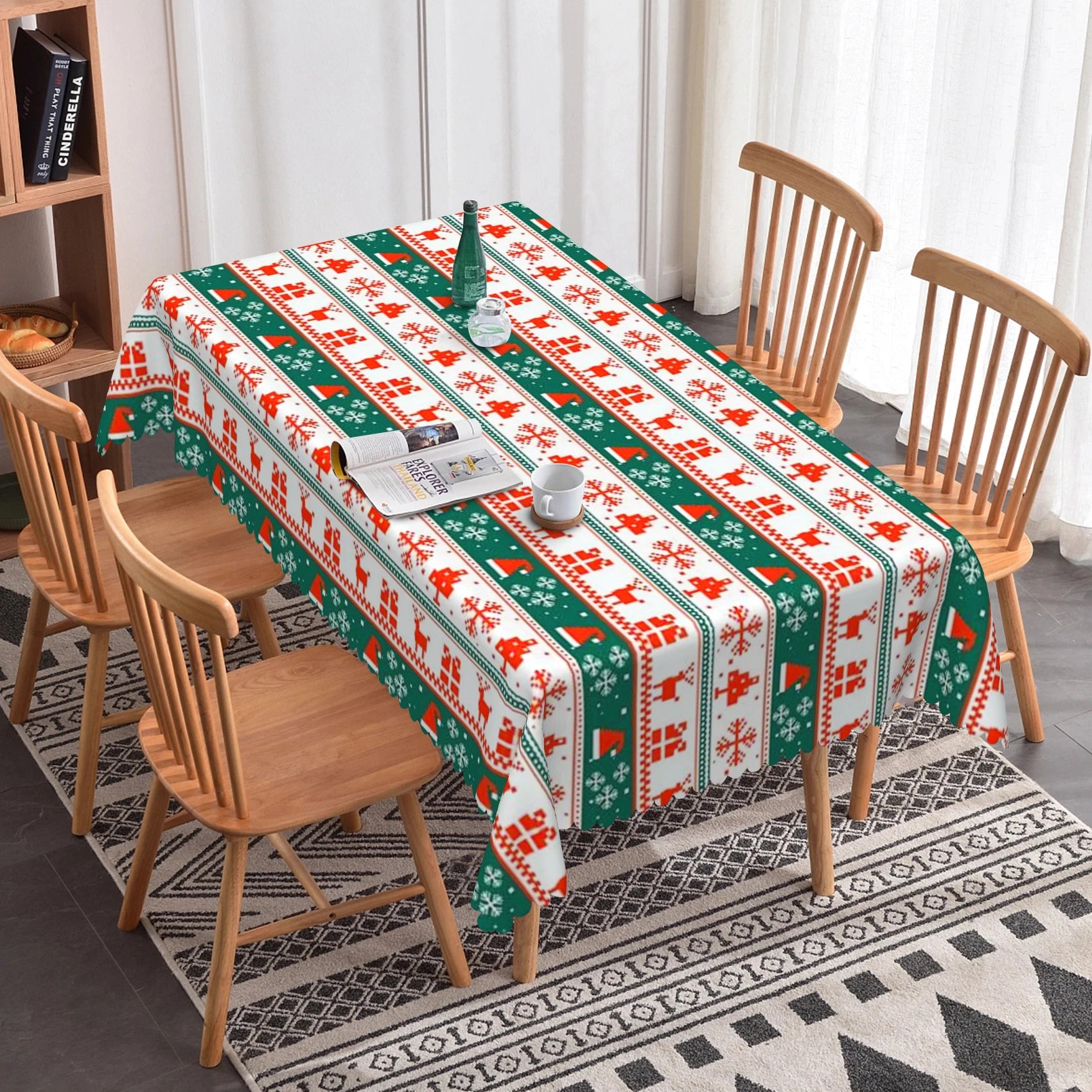 Nappe à Rayures Rouge et Vert Motifs Noël