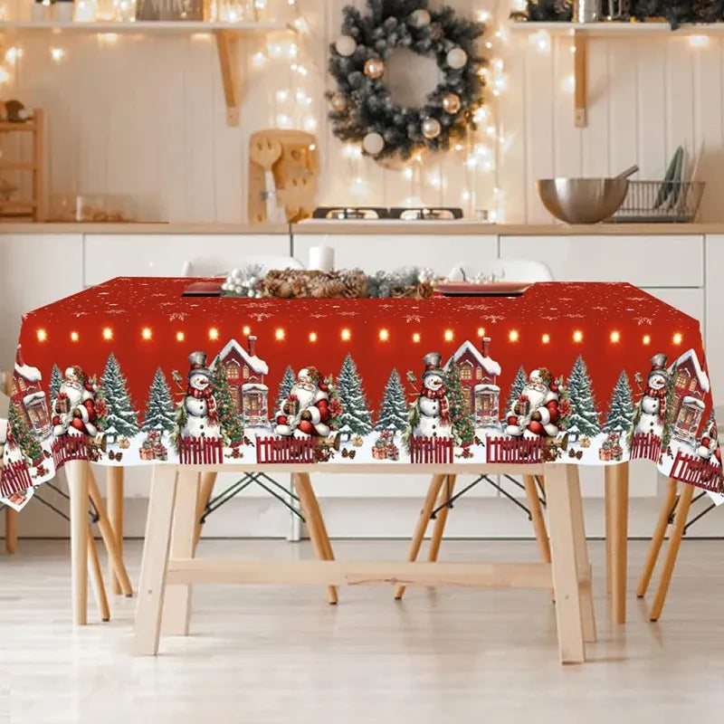 Nappe Rouge Village de Noël Traditionnel