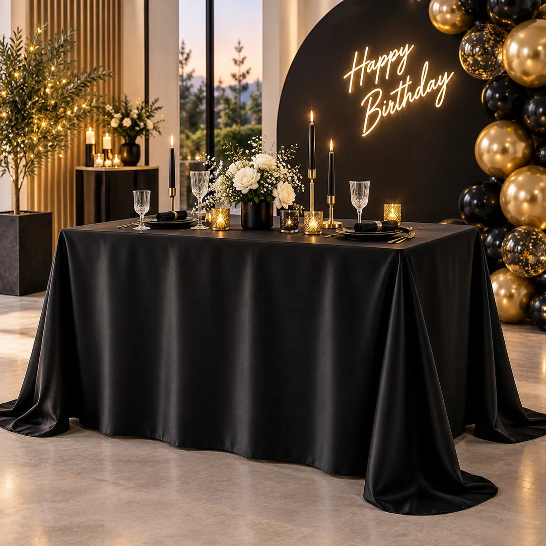 Nappe Tissu en Satin Noir Belle