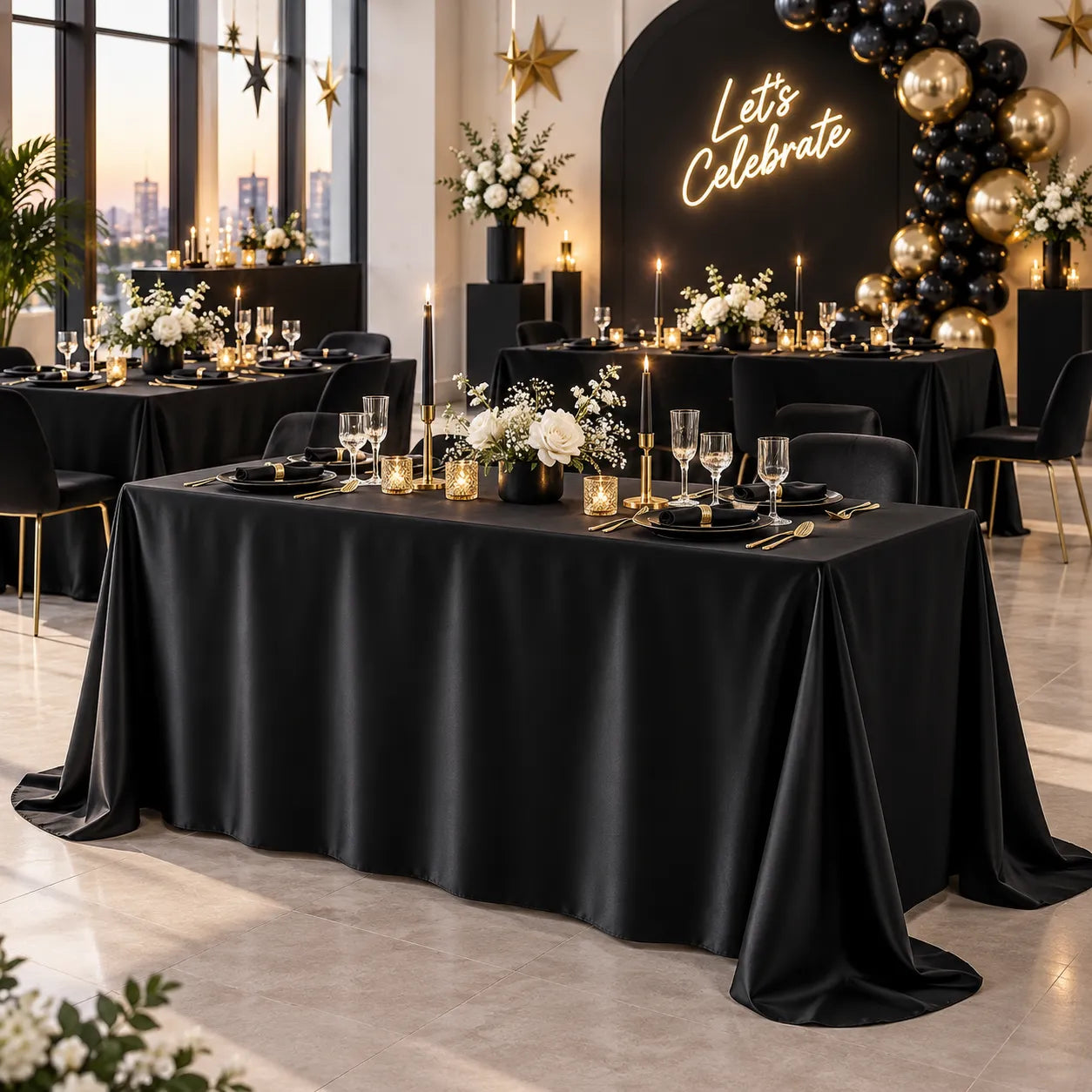 Nappe Tissu en Satin Noir Classe