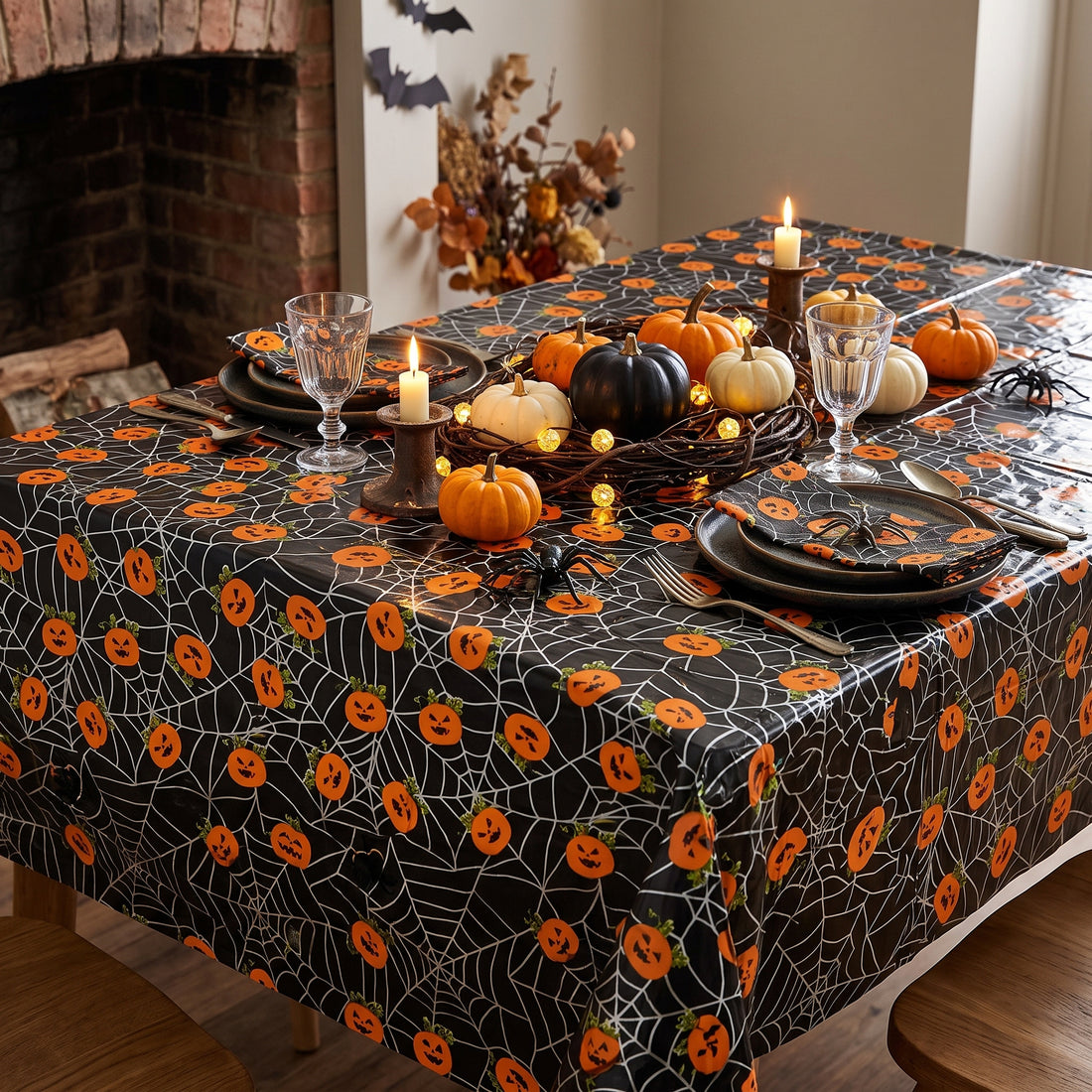 Nappe Toile à Citrouilles d'Halloween