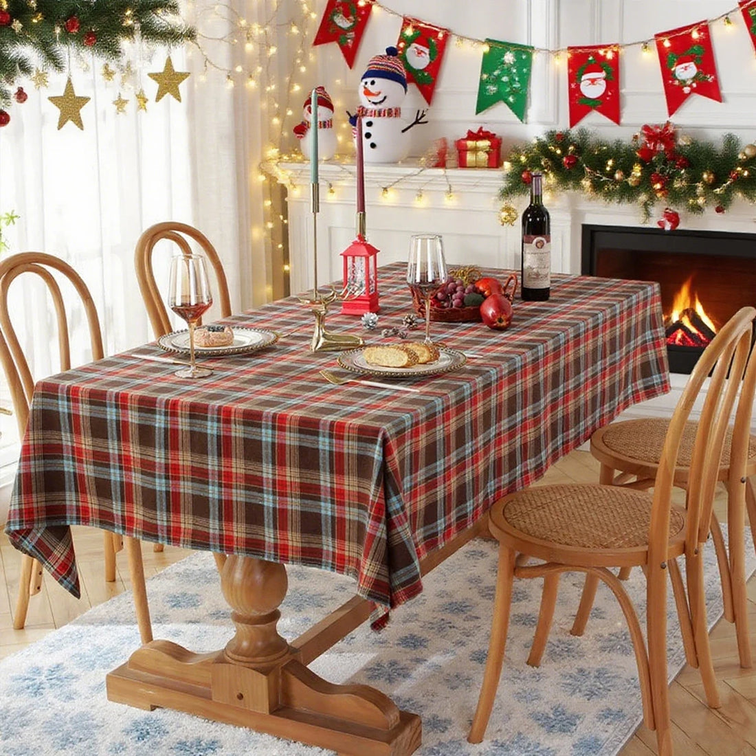 Nappe de Noël à Carreaux Marron