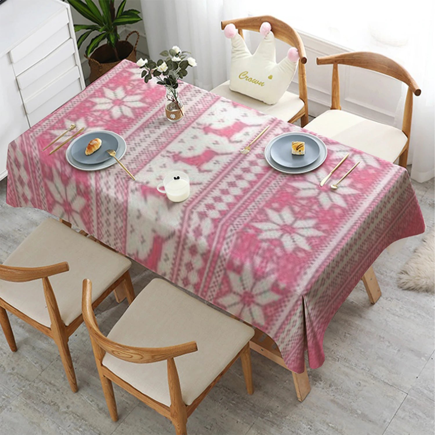 Nappe de Noël Rose à Flocons