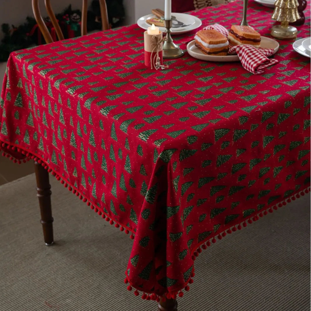 Nappe de Noël Rouge Sapin Elégant