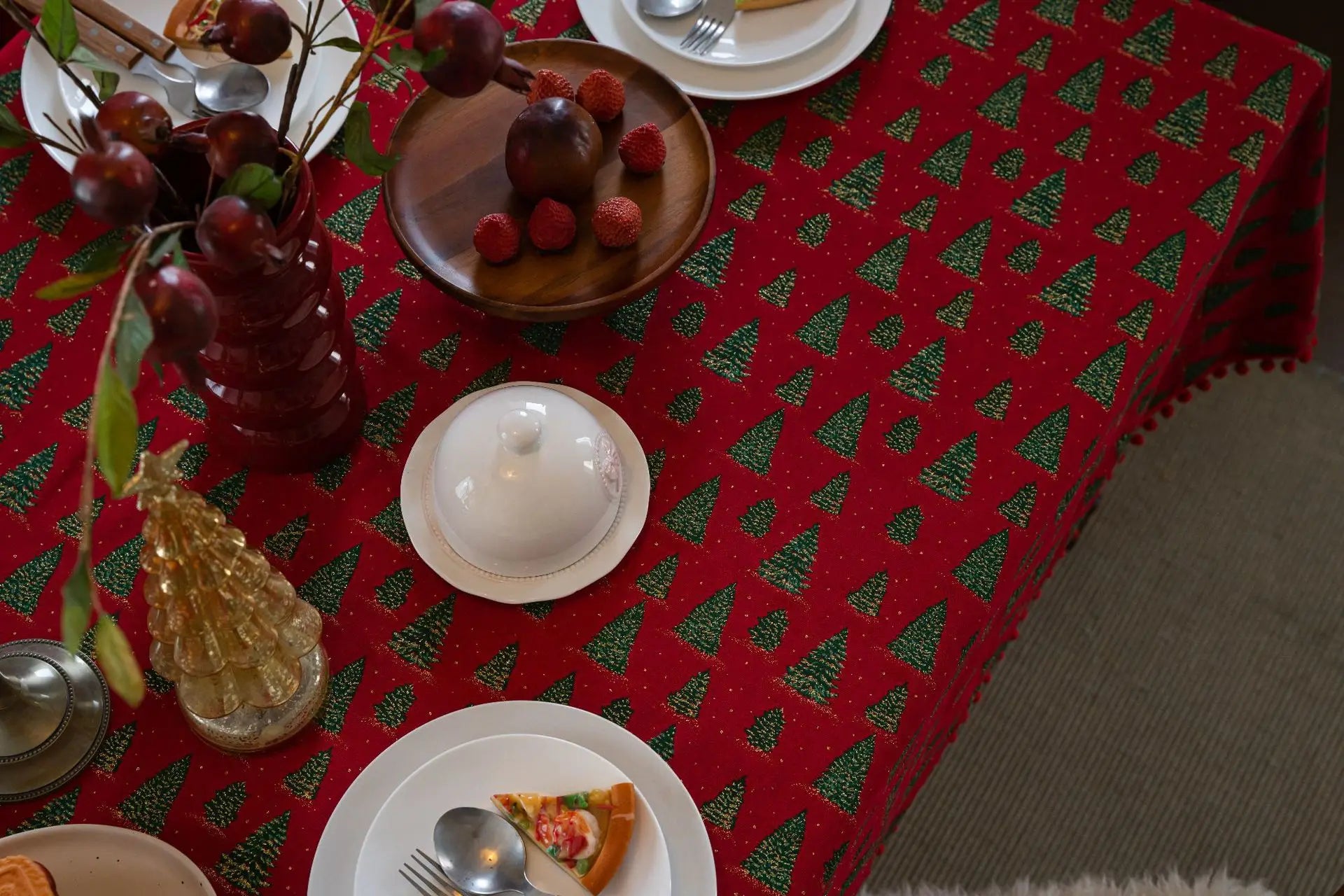 Nappe de Noël Rouge Sapin Minimaliste