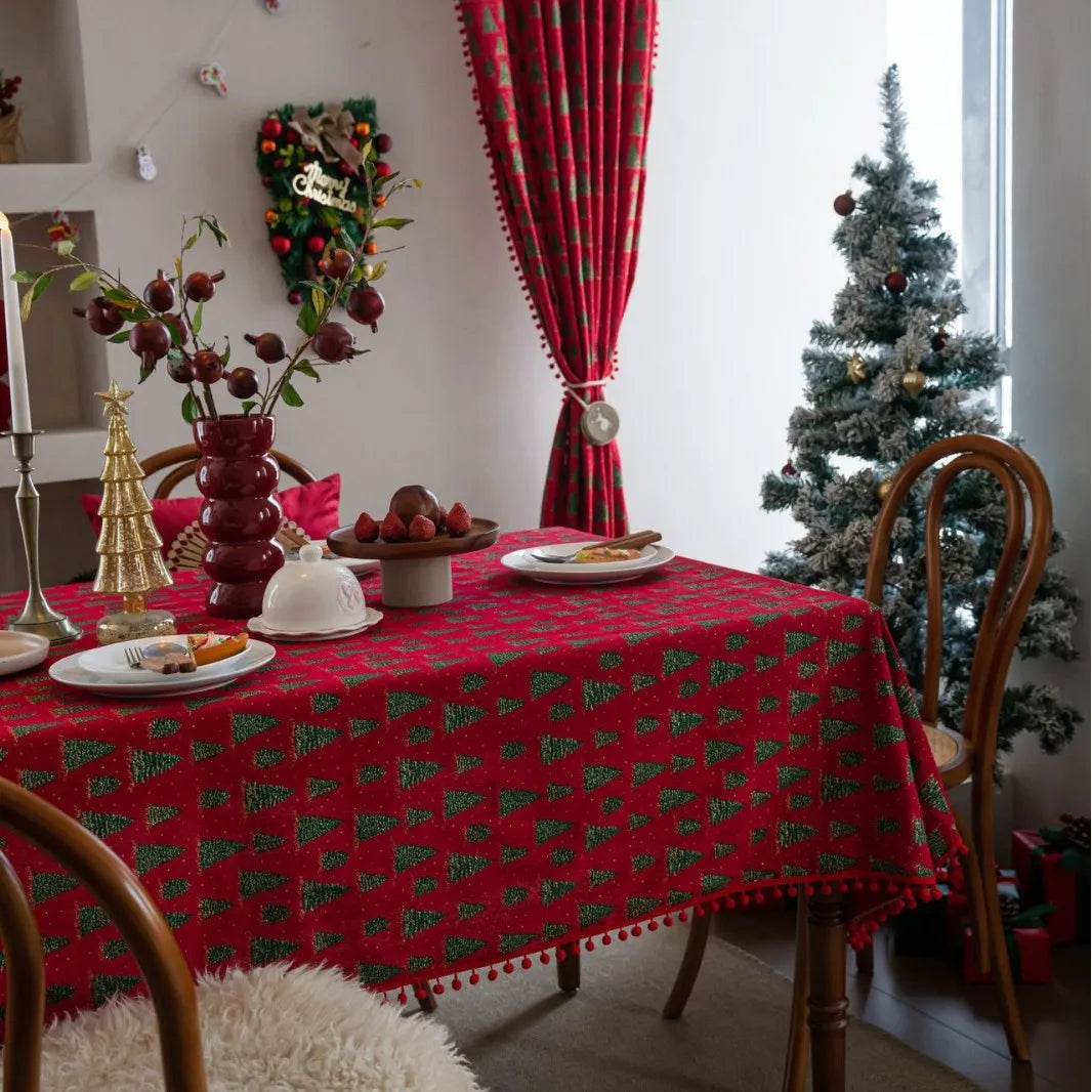 Nappe de Noël Rouge Sapin Moderne