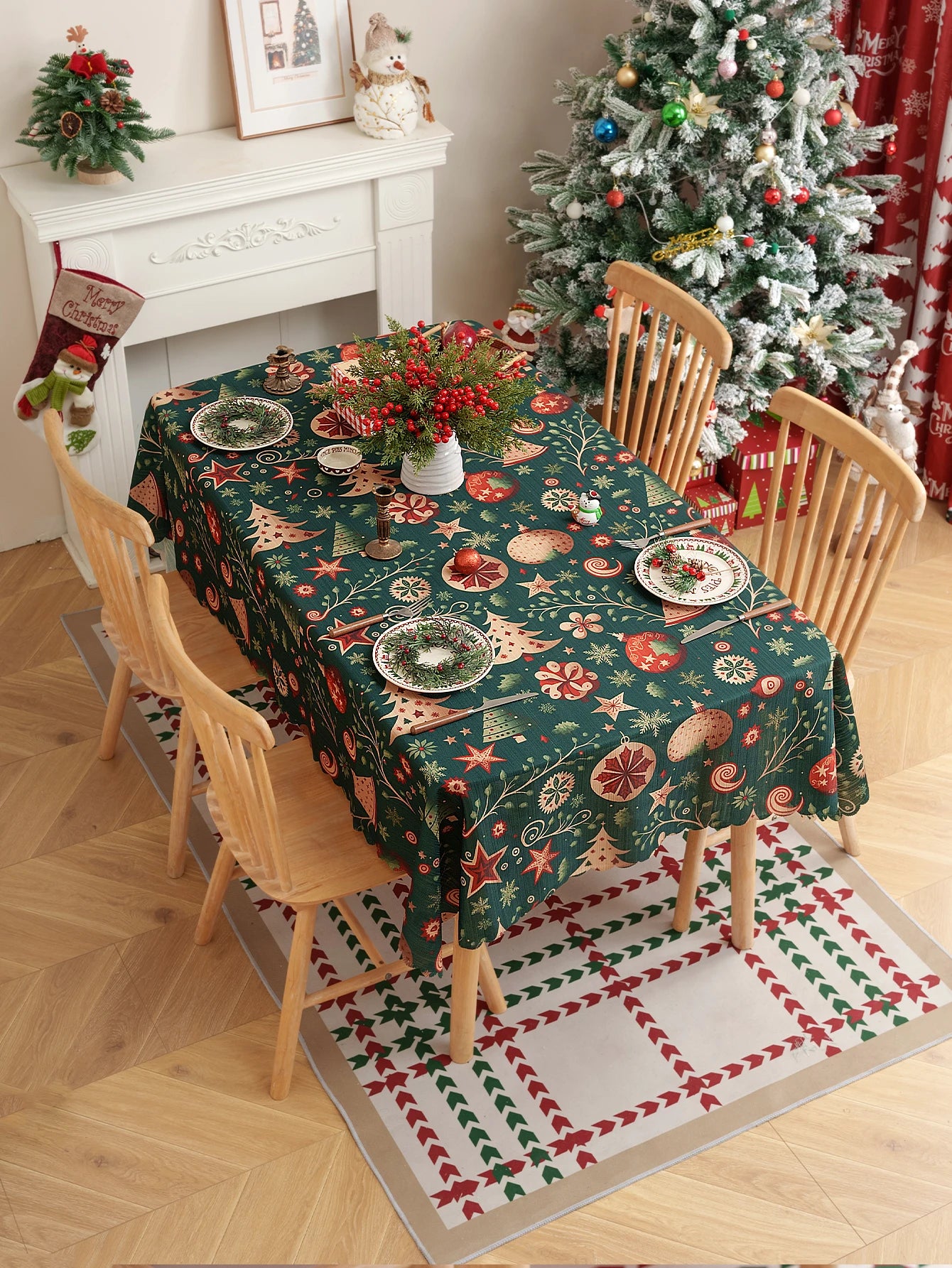 Nappe de Noël Verte Sapin 