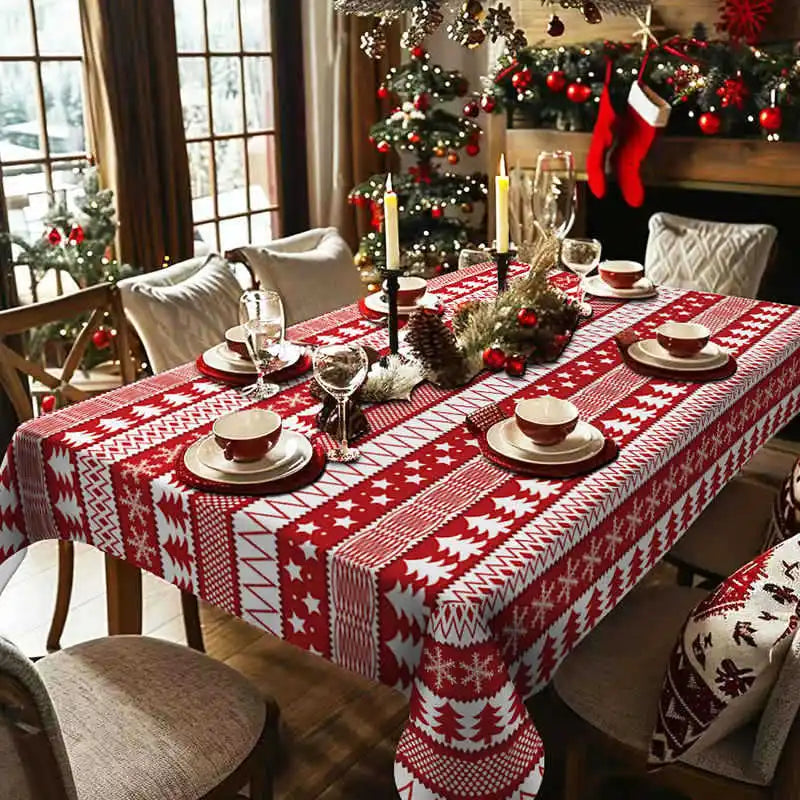 Nappe de Noël en Lin à Motifs Géométrique Festifs