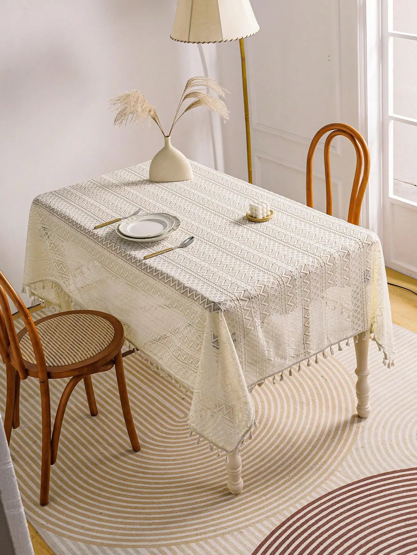 Nappe de Table Beige à Motifs Géométriques