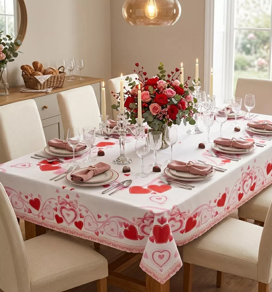 Nappe de Table Blanche Motifs Cœurs Original