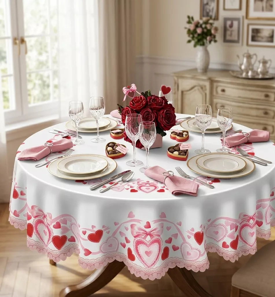 Nappe de Table Blanche Motifs Cœurs Original Romantique