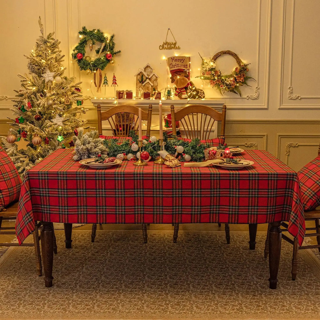 Nappe de Table à Carreaux de Noël Elégant
