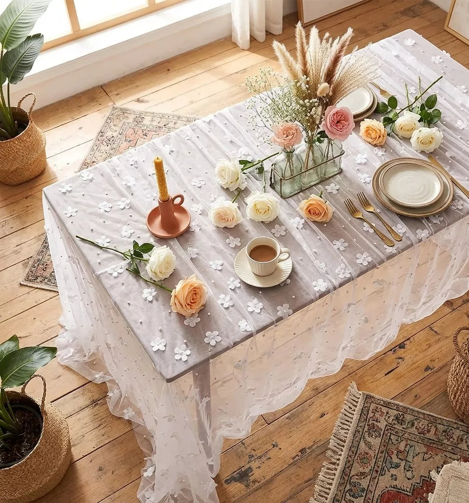 Nappe de Table Saint-Valentin à Perles et à Fleurs Original