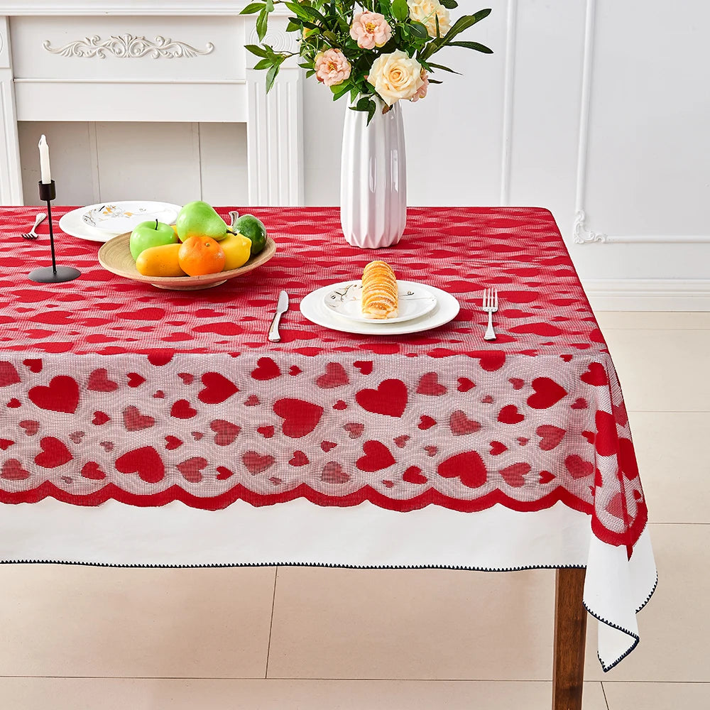 Nappe de Table Saint-Valentin Rouge Cœurs Dentelles chic