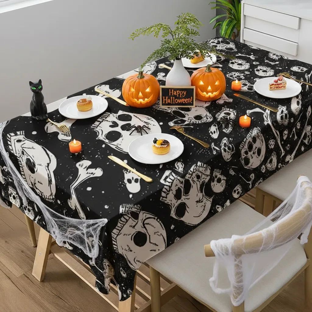 Nappe de Table Squelette Halloween Noire