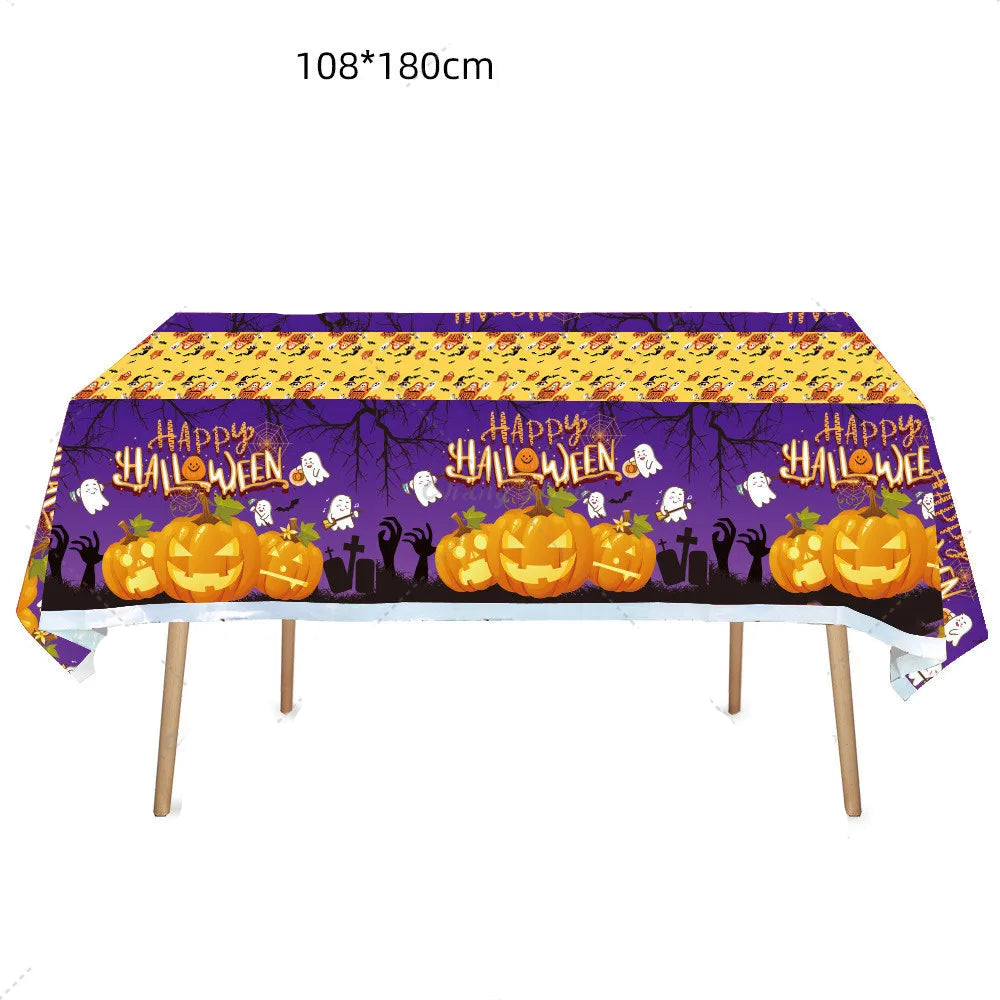 Nappe happy halloween violette imprimé citrouilles
