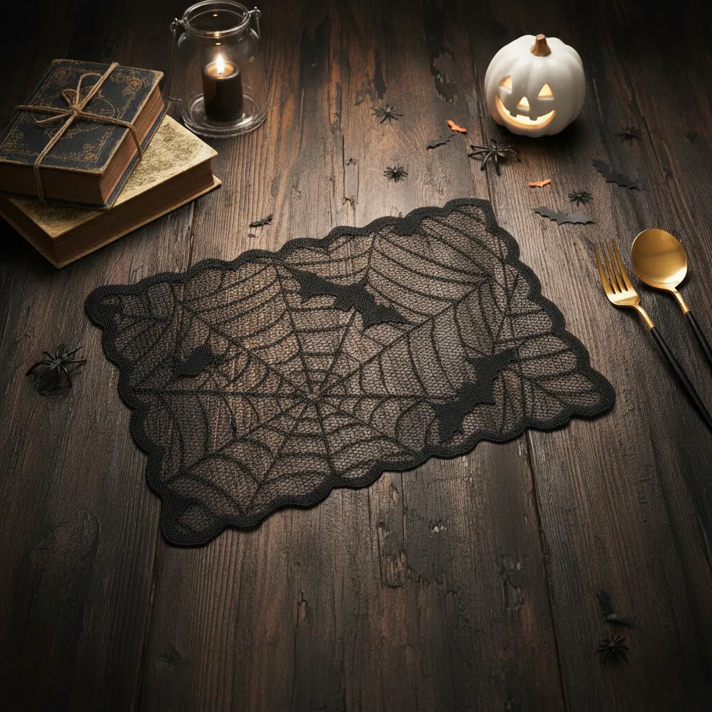 Napperon Rectangle Toile d’Araignée en Tissu