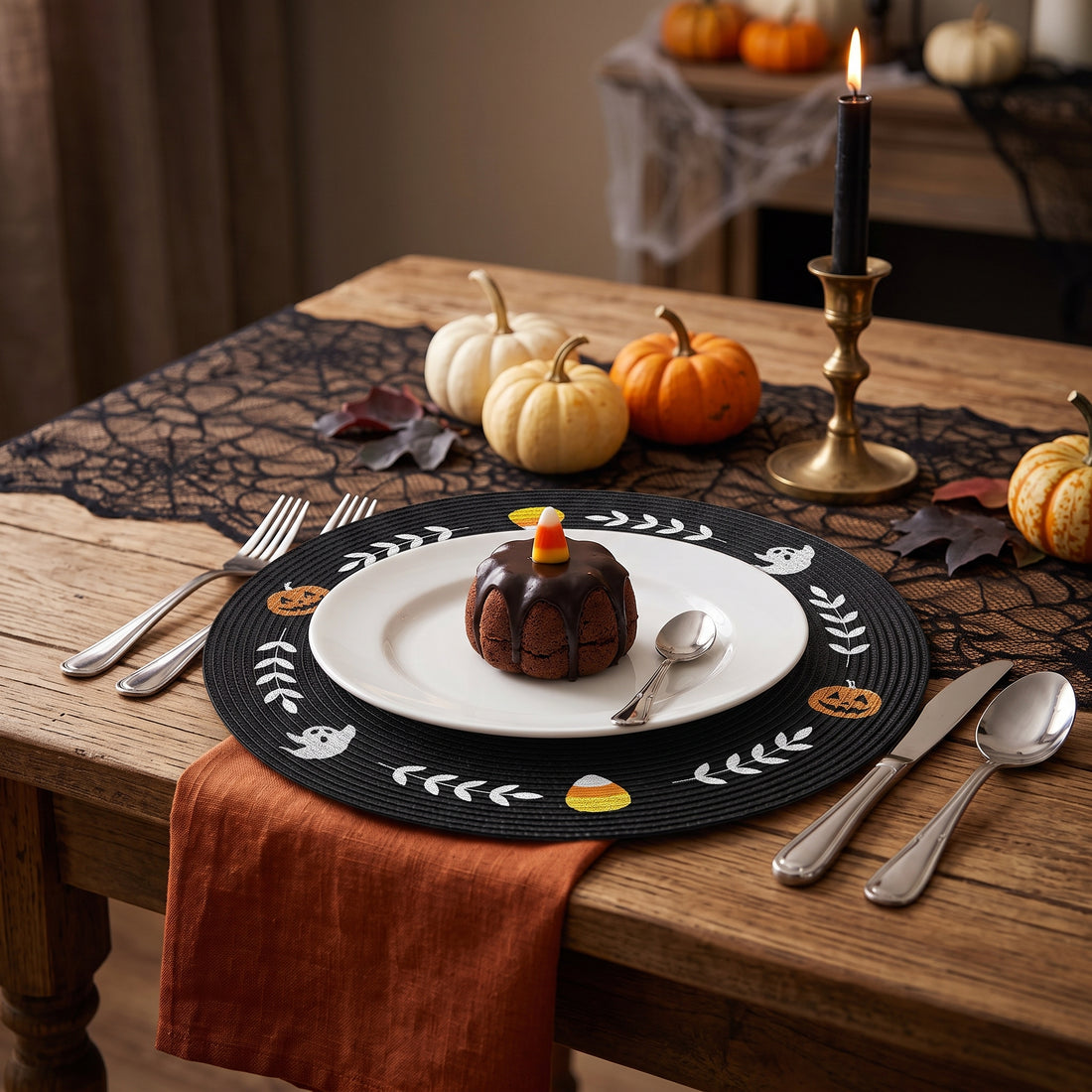 Napperon Rond Halloween Élégant d'automne
