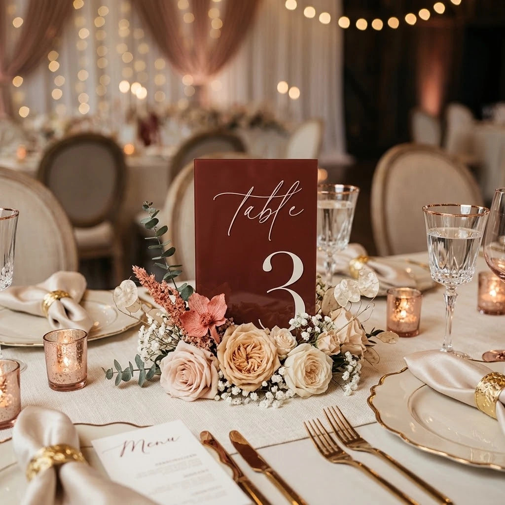 Numéro de Table Mariage Elégant Rose Gold moderne