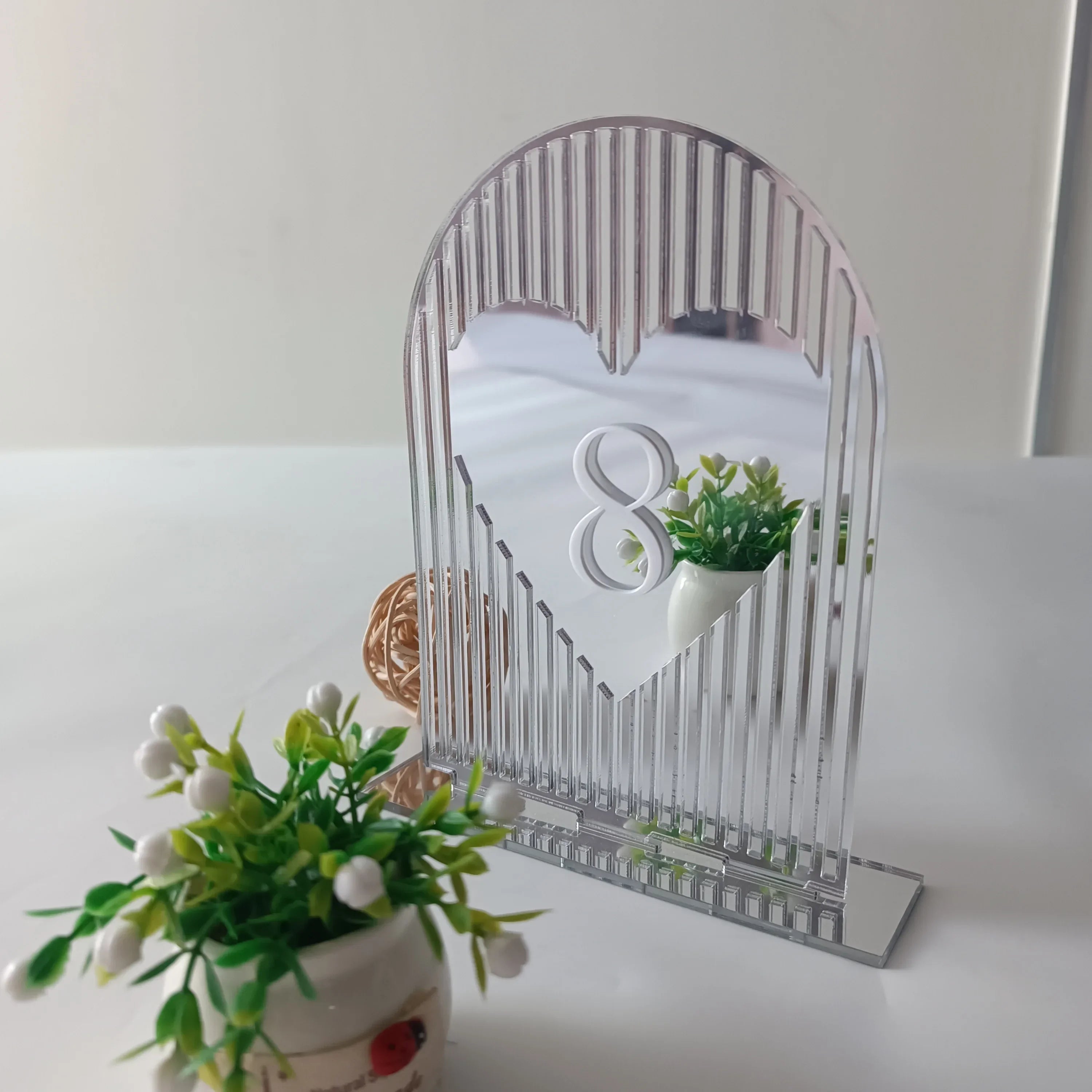 Numéro de Table Mariage Miroir à Cœur Elégant