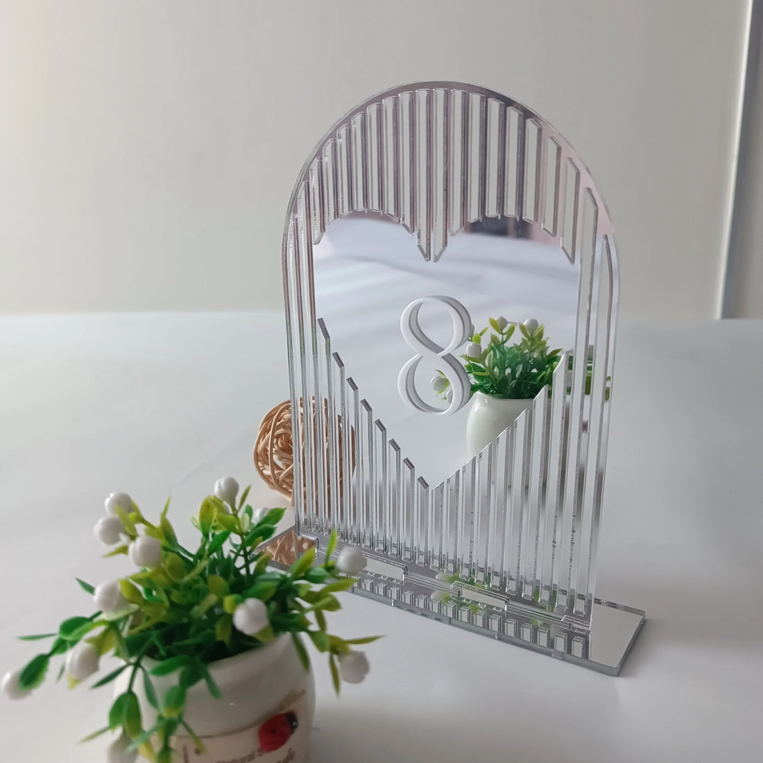 Numéro de Table Mariage Miroir à Cœur Elégant