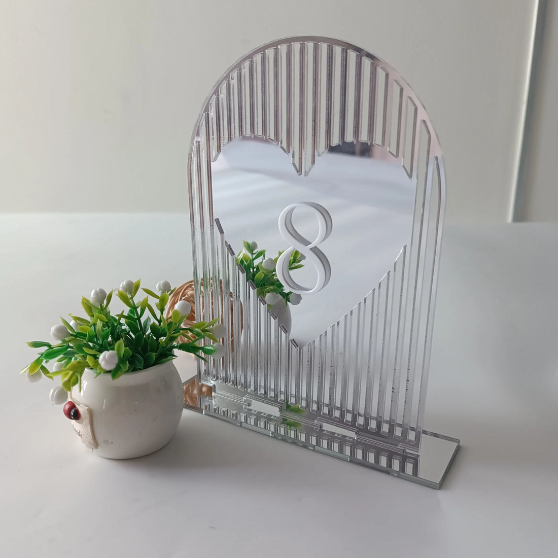 Numéro de Table Mariage Miroir à Cœur Romantique