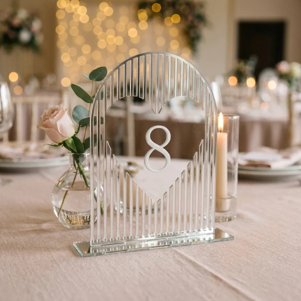 Numéro de Table Mariage Miroir à Cœur Romantique Elégant