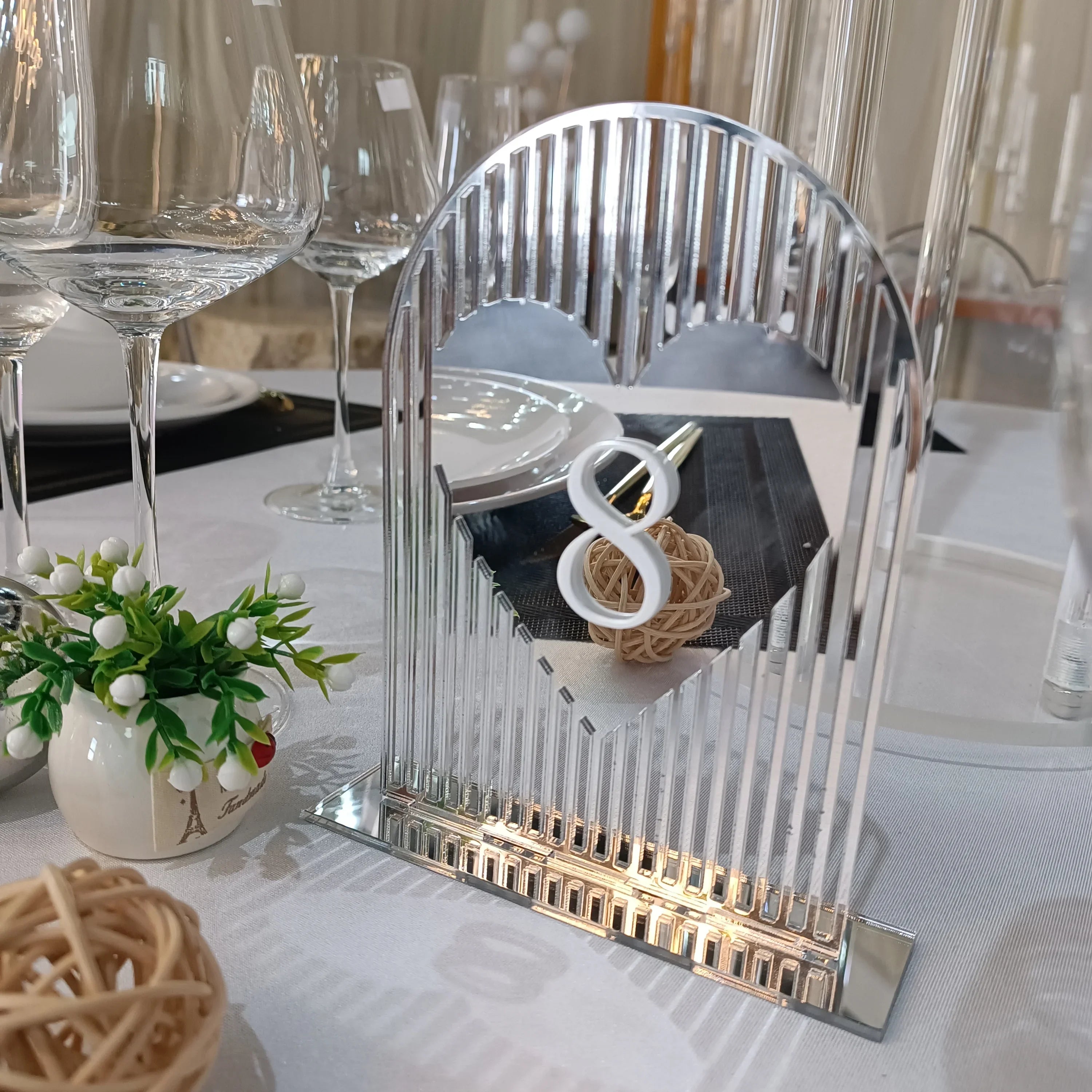 Numéro de Table Mariage Miroir à Cœur Unique