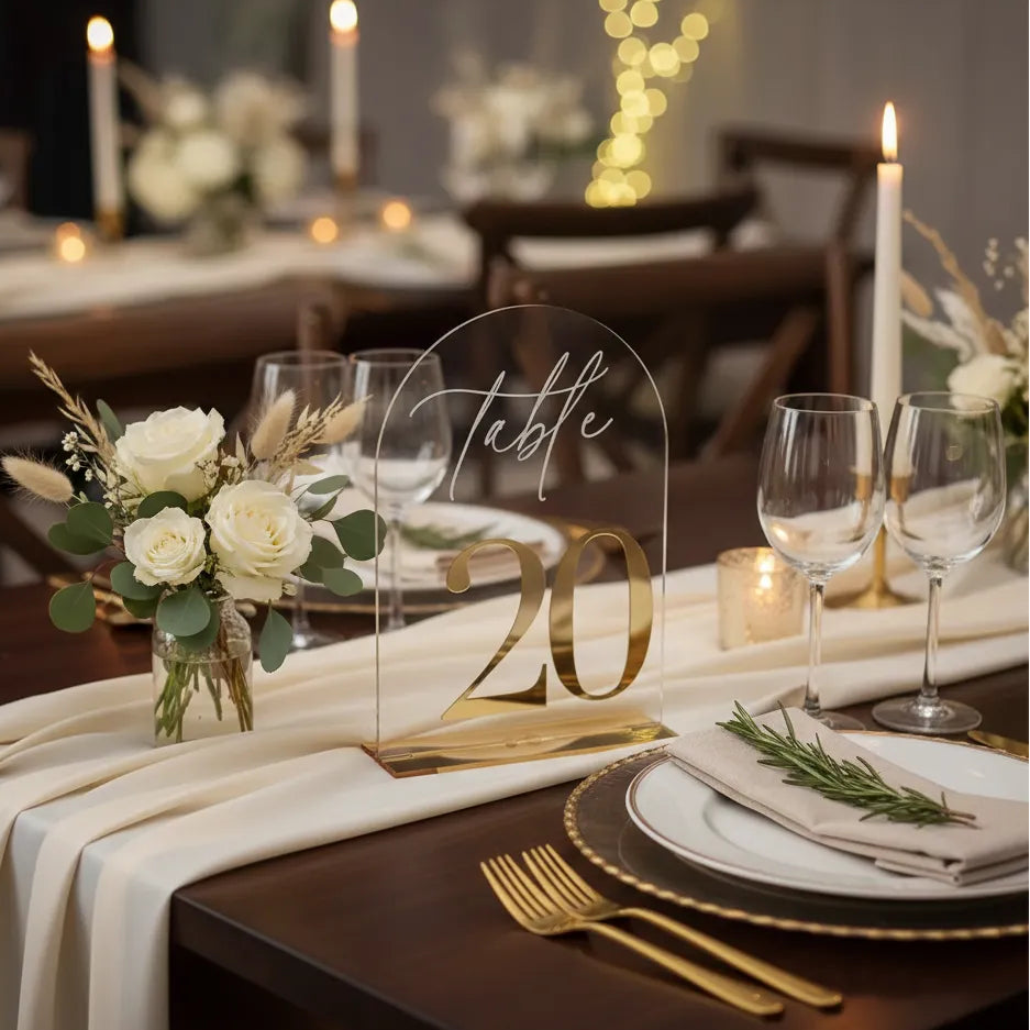 Numéro de Table Transparent Doré Pour Mariage